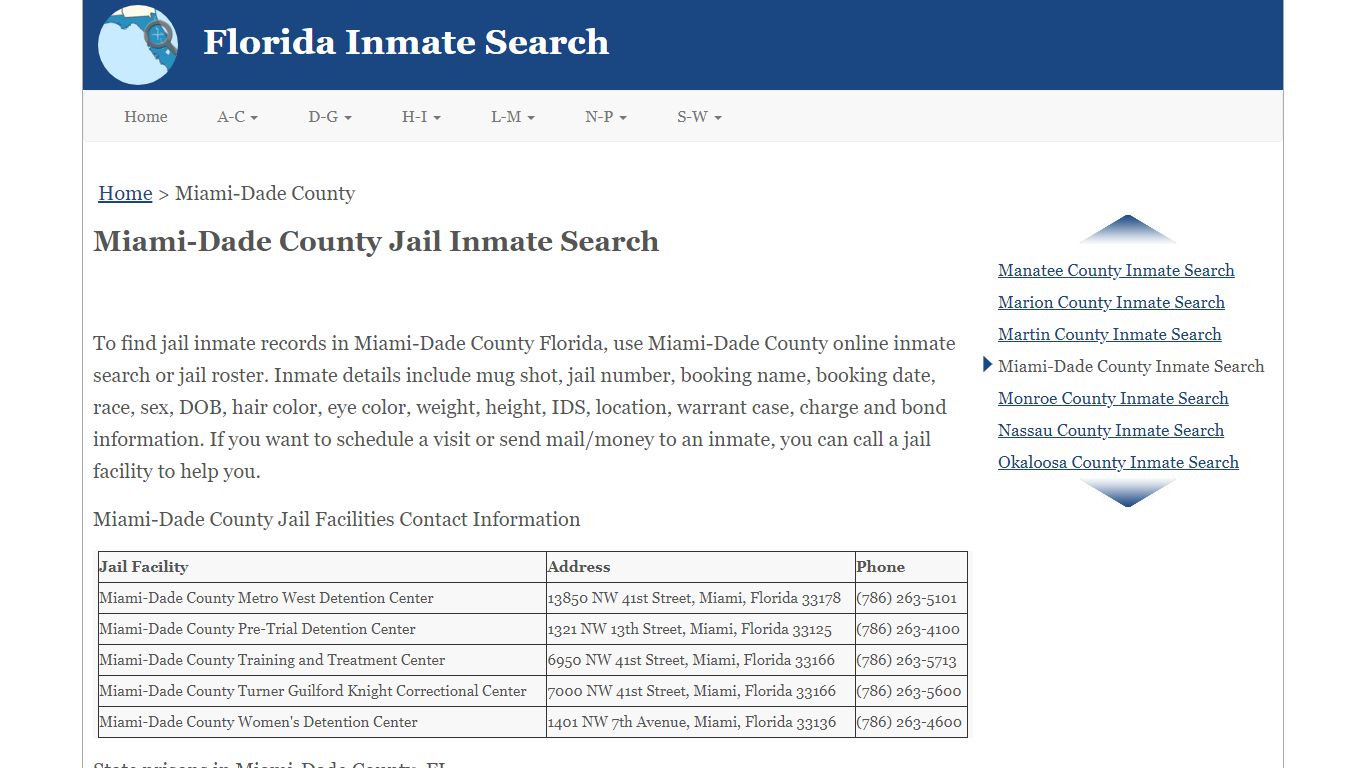 Miami-Dade County Jail Inmate Search